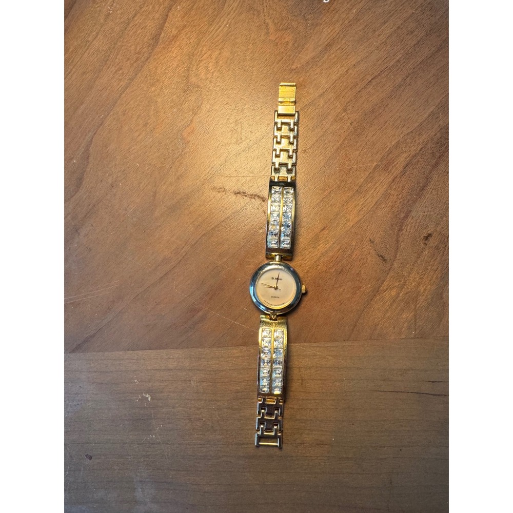 St. Marin Womens Quartz Watch Two Tone Gold Silver Baguette Crystal Bracelet